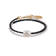 Doppeltes Onyx- und Perlenarmband aus der Parer Kollektion