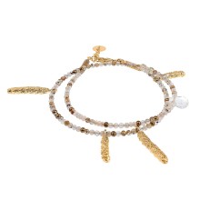 Doppeltes Armband aus Natursteinen mit Birkenblütenanhängern