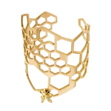 Breites, goldenes Armband mit einer Biene aus der Apis Kollektion