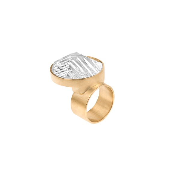 Vergoldeter Ring mit rundem Kristall aus der Glashütte Julia von ORSKA