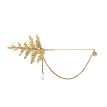 Goldene Brosche Thujazweig mit Kristall
