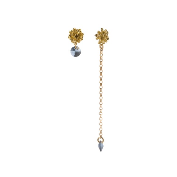 Asymmetrische goldene Blumenohrringe mit Kristall aus der Bery BEK26-12 ORSKA Kollektion