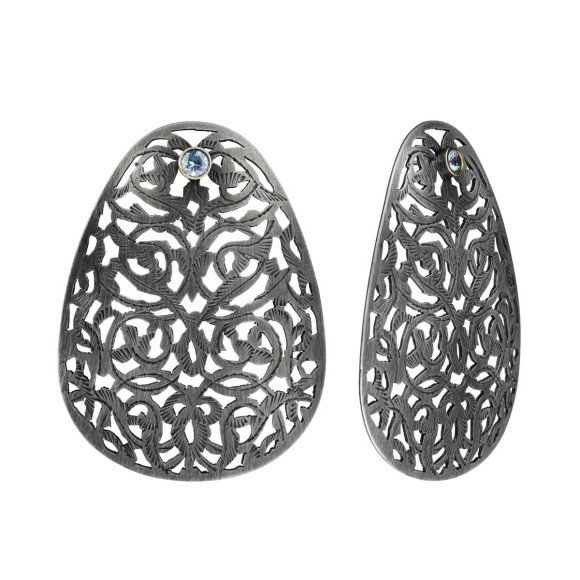 Symmetrische, ovale Ohrringe mit blauem Zirkon aus der Marokko-Kollektion MRK48-1 ORSKA