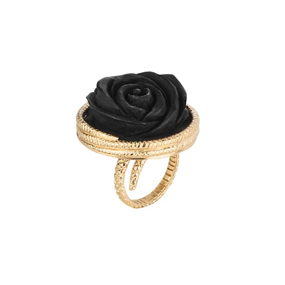 Großer Ring mit einer geschnitzten Rose aus Holz aus der Kembali KEP64-1 ORSKA Kollektion