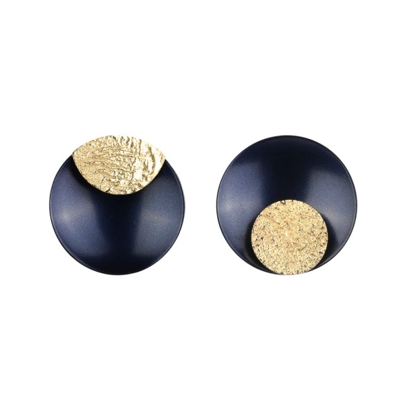 Runde, marineblaue und goldene Ohrringe aus der Tache TAK32-22 ORSKA-Kollektion