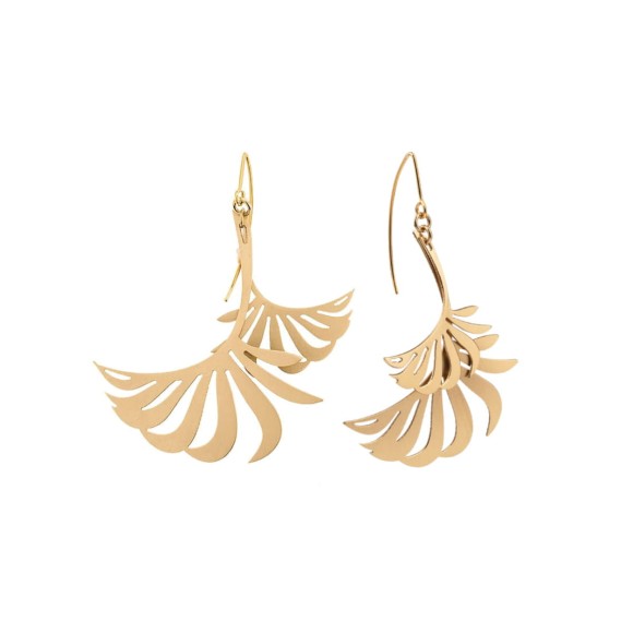 Goldene Palmblatt-Ohrringe aus der Plantis-Kollektion, ORSKA-Schmuck