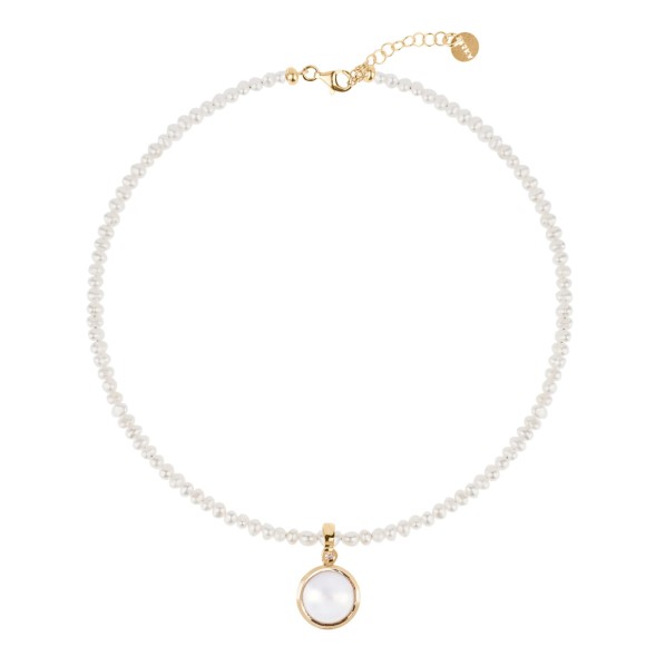 Vergoldete, kurze Halskette - Choker mit Perlen und Diamant aus der Verum VRN129-1 ORSKA Kollektion