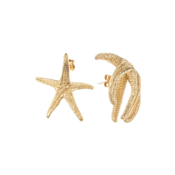 Asymmetrische goldene Seestern-Ohrringe aus der Maris-Kollektion