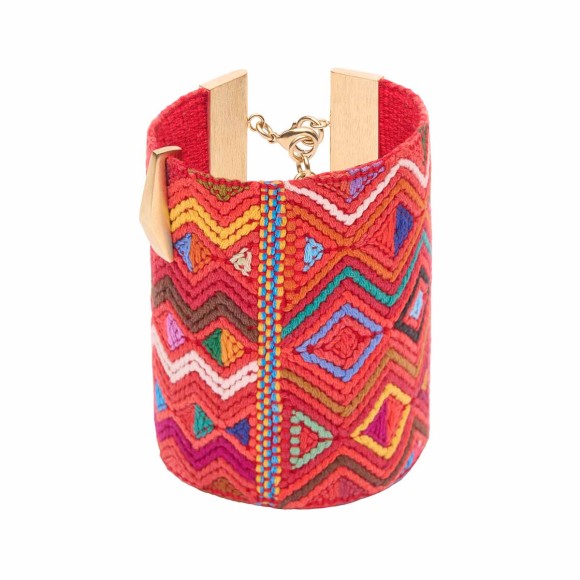 Rotes handgefertigtes Armband – Manschette aus der Guatemala-Kollektion – ORSKA Schmuck
