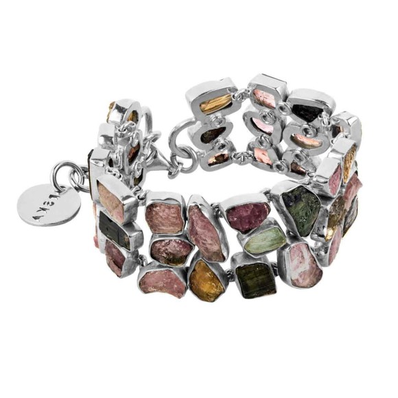 Breites silbernes Armband aus bunten Turmalinen aus der Aurora-Kollektion – ORSKA Schmuck