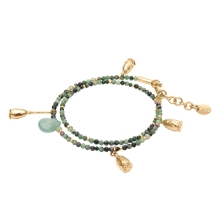 Grünes Armband mit Mohnblumen und Natursteinen