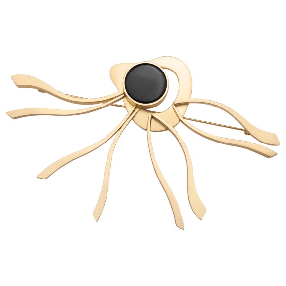Große, goldene Brosche mit Onyx ORSKA