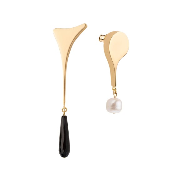 Asymmetrische Onyx- und Perlenohrringe