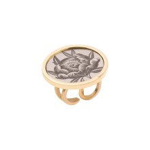 Offener Ring mit gravierter Pfingstrose aus der Tattoo Kollektion