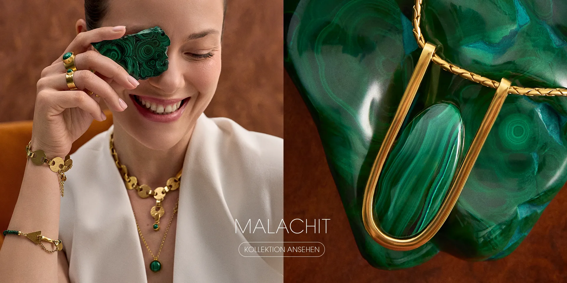 Malachit - Goldkette mit grünem Stein