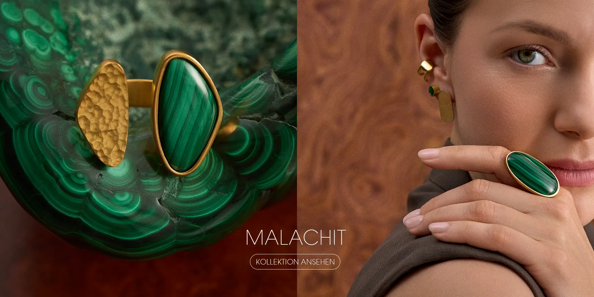 Malachit - Goldring mit grünem Stein