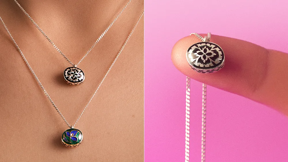 Silberne, emaillierte Halsketten aus Indien aus der Minakari-Kollektion von ORSKA