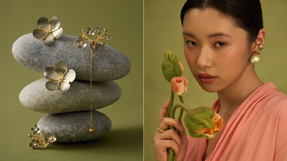 Schmuck mit weißer Sakura aus der Plantis‑Kollektion von ORSKA